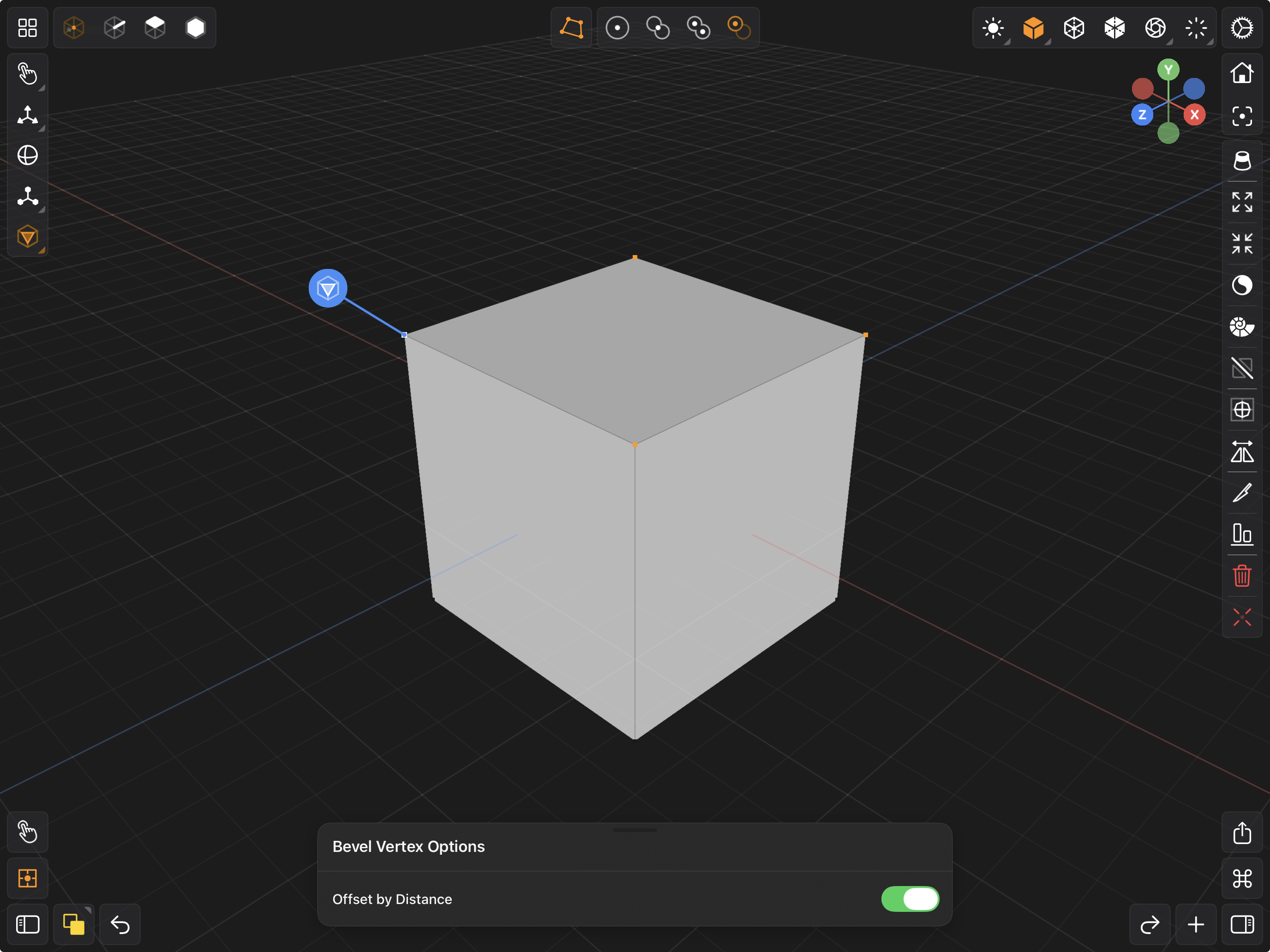 Valence 3D Modeler Bevel Vertex Tool Options