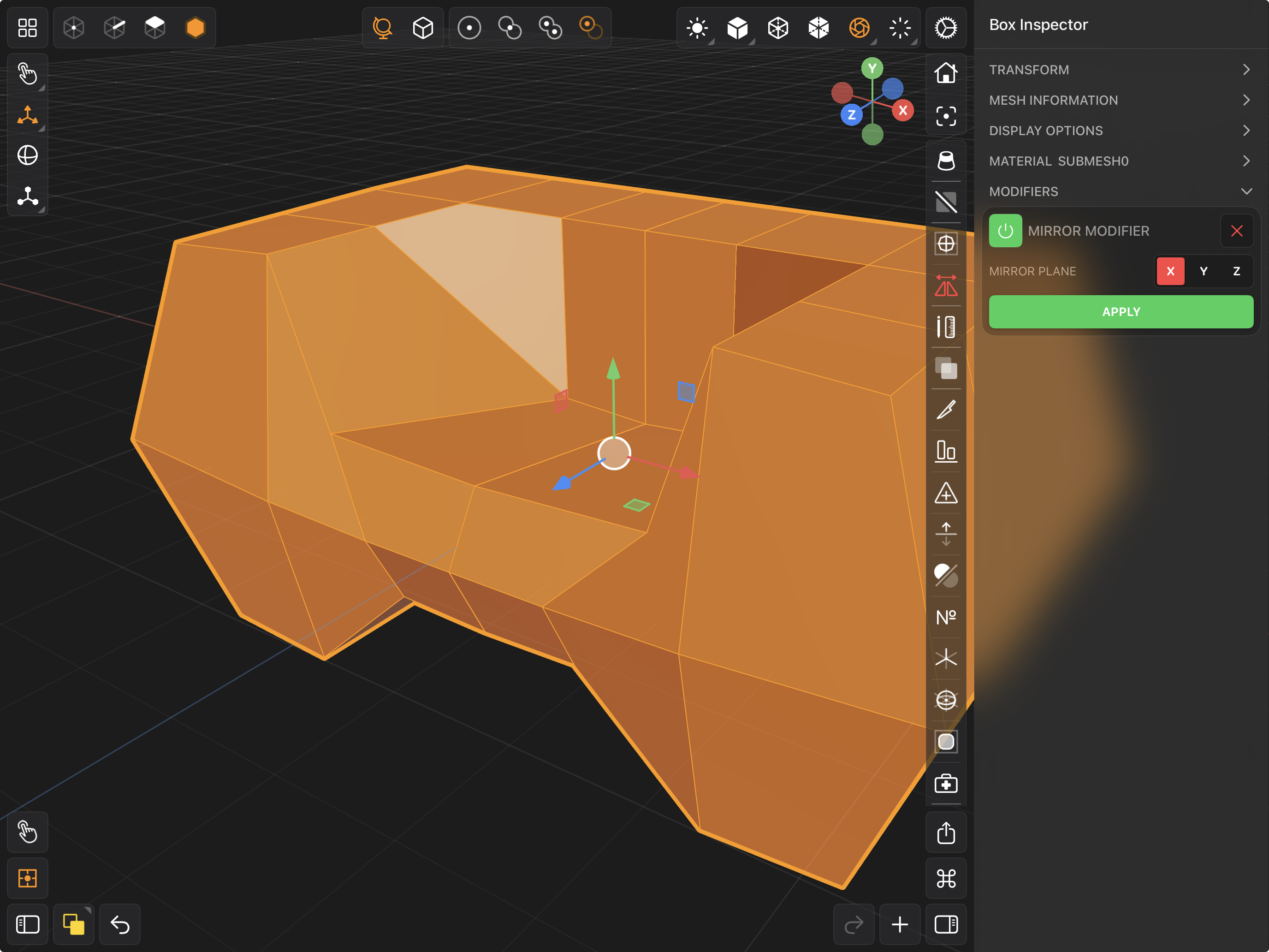 Valence 3D Modeler Mirror Modifier Options