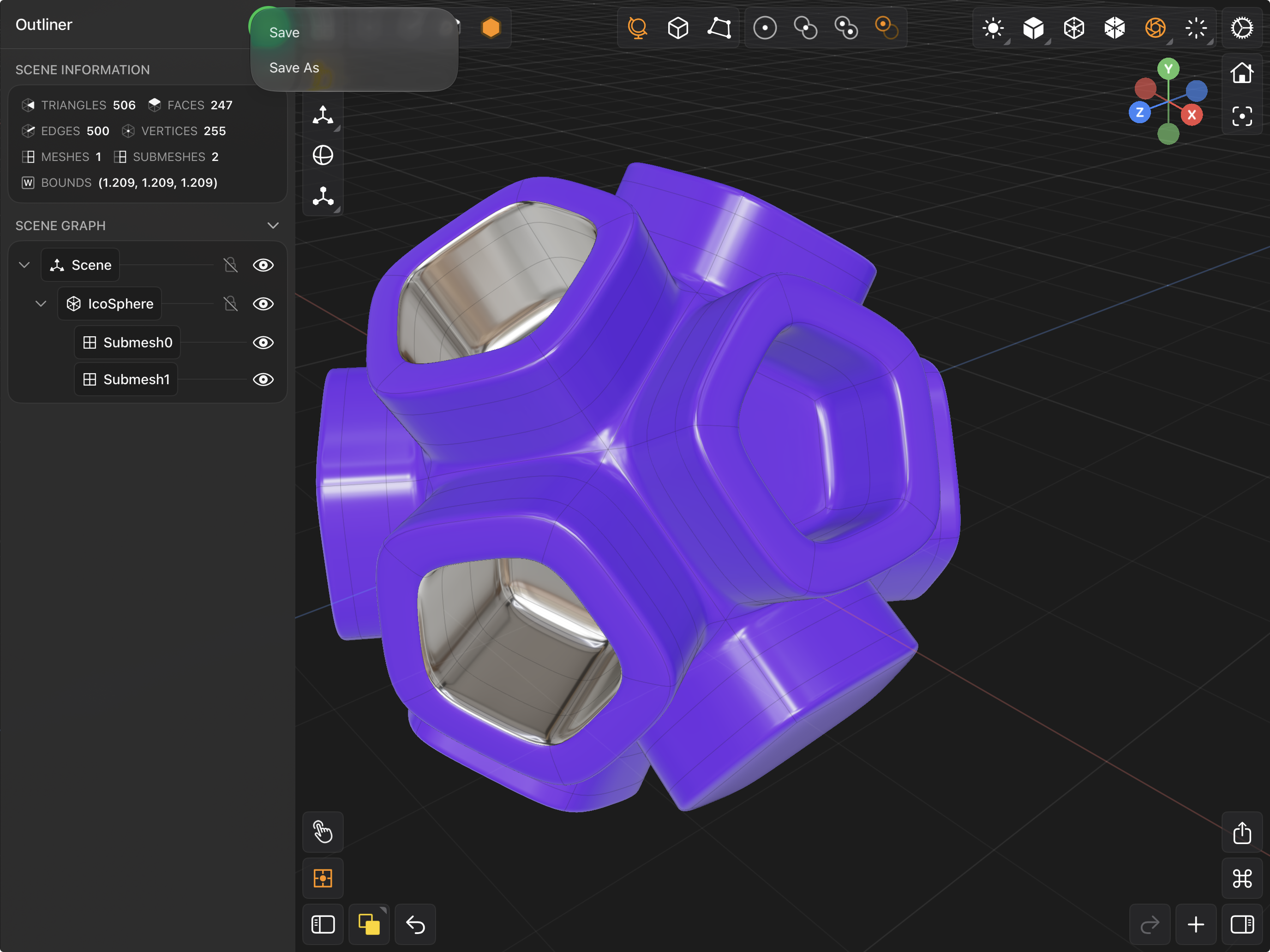 Valence 3D Modeler Outliner File Save Menu