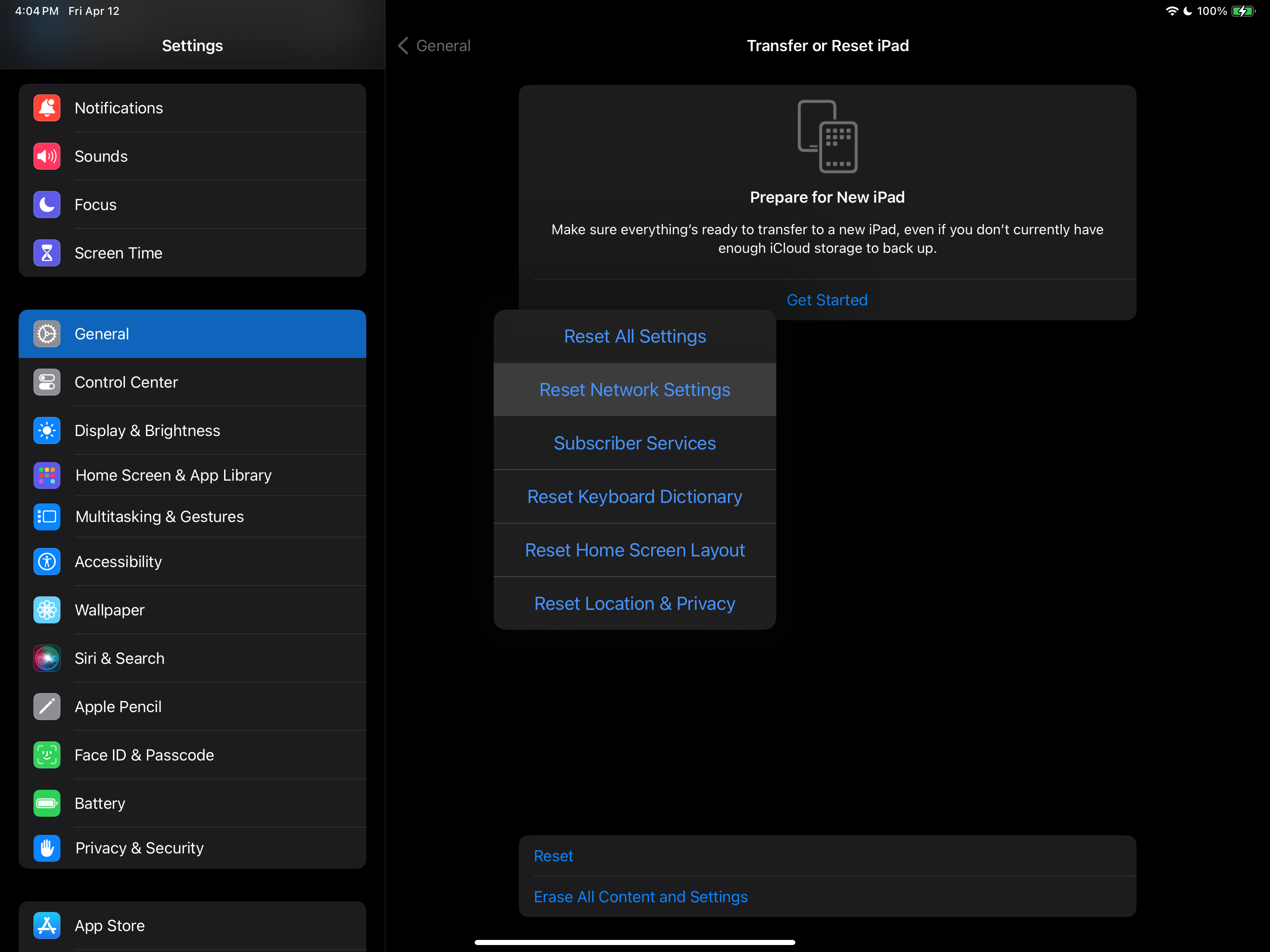 Reset Network Settings on iOS