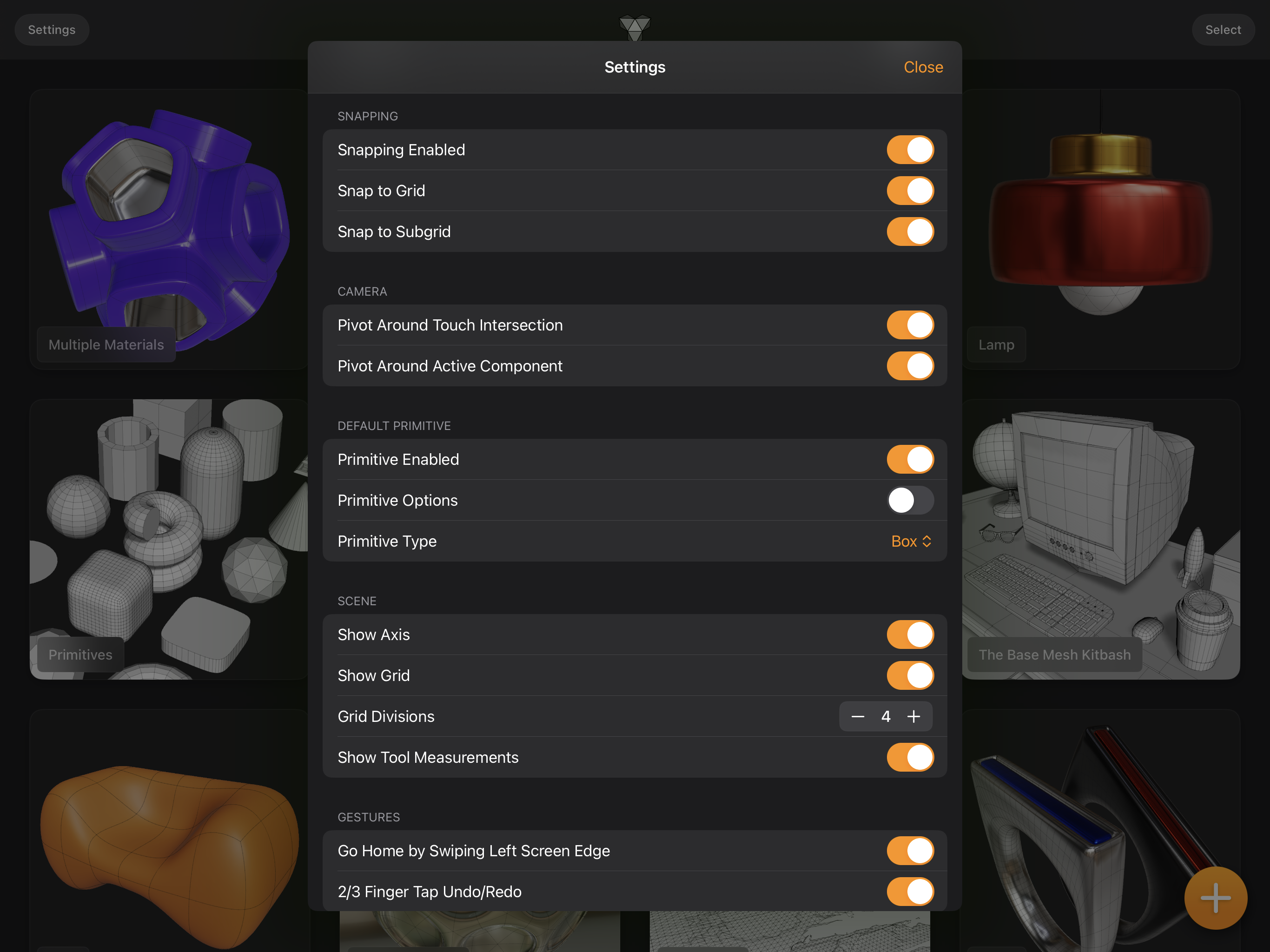 Valence 3D Settings Sheet View