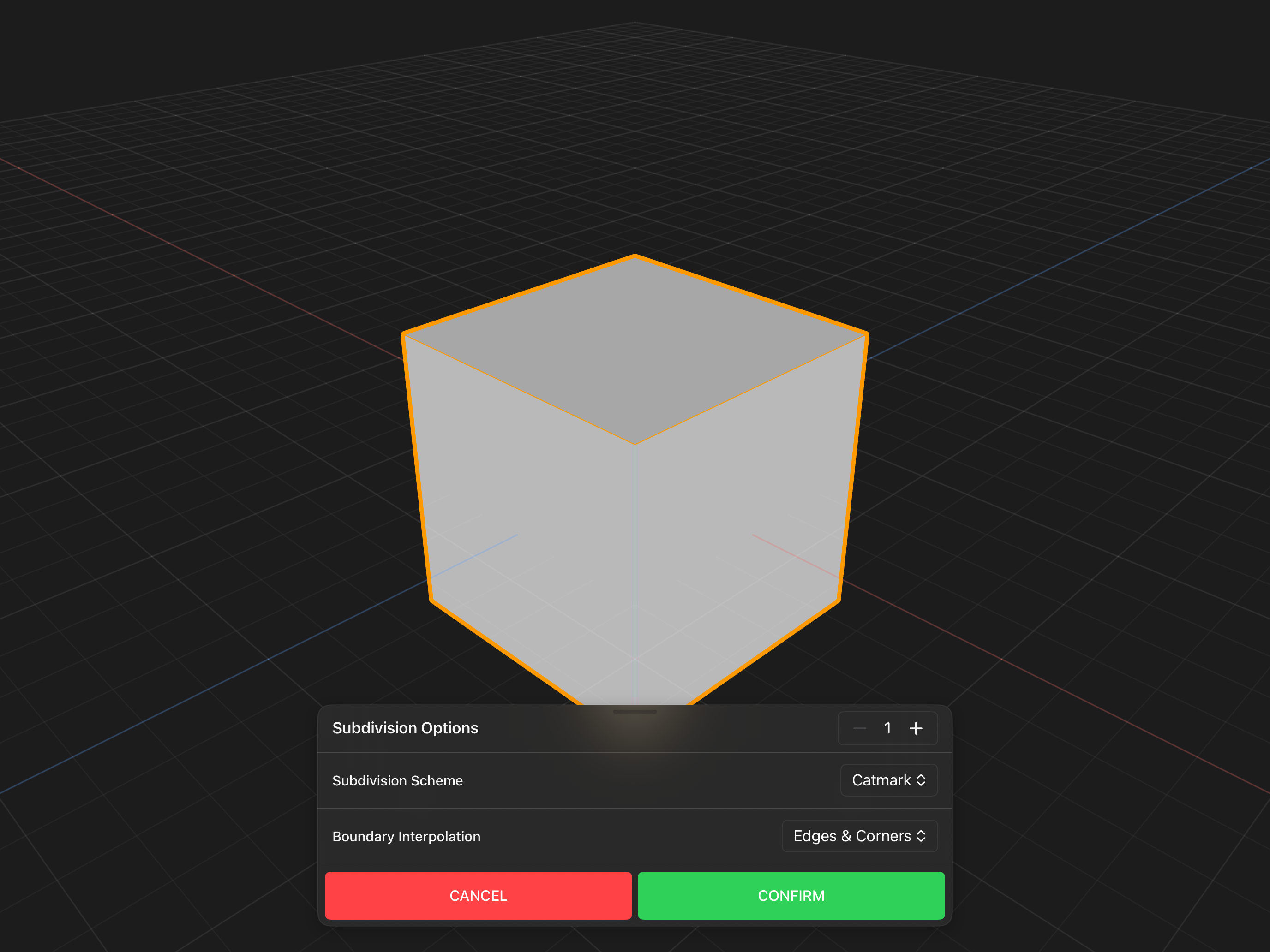 Valence 3D Modeler Subdivision Options Sheet